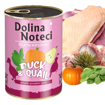 DOLINA NOTECI Superfood mokra karma dla psa Kaczka Przepiórka 400g Bezzbożowa